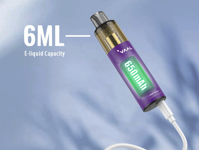 Indulge in up to 3000 puffs with the rechargeable 650mAh battery and 6ml e-liquid capacity.