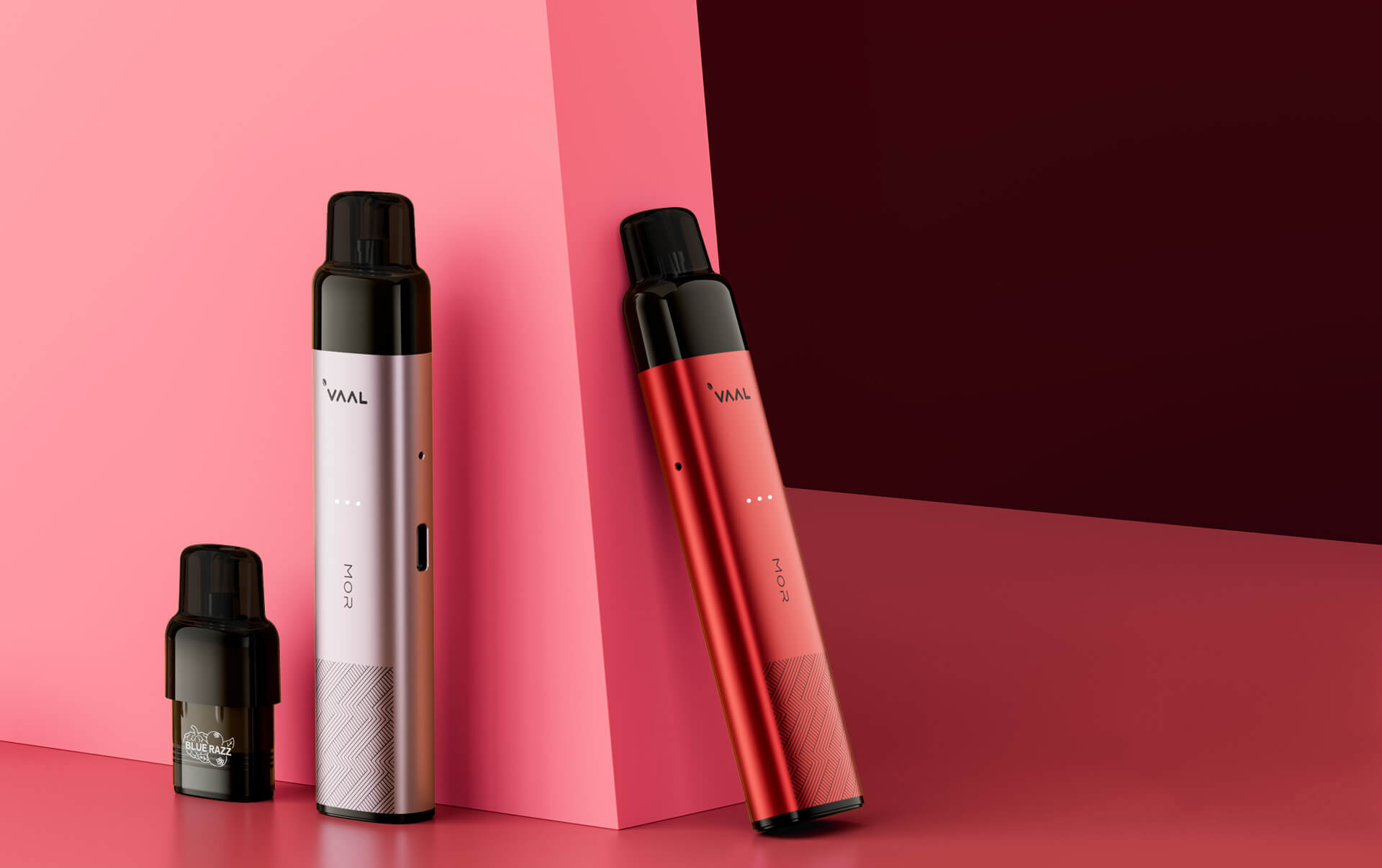 VAAL MOR features a replaceable POD system with 2ml e-liquid capacity, 1.2-ohm mesh coil, 900mAh rechargeable battery, compatibility with all Joyetech EVIO Grip pods, and a variety of pre-filled e-liquid flavors for a versatile vaping experience.